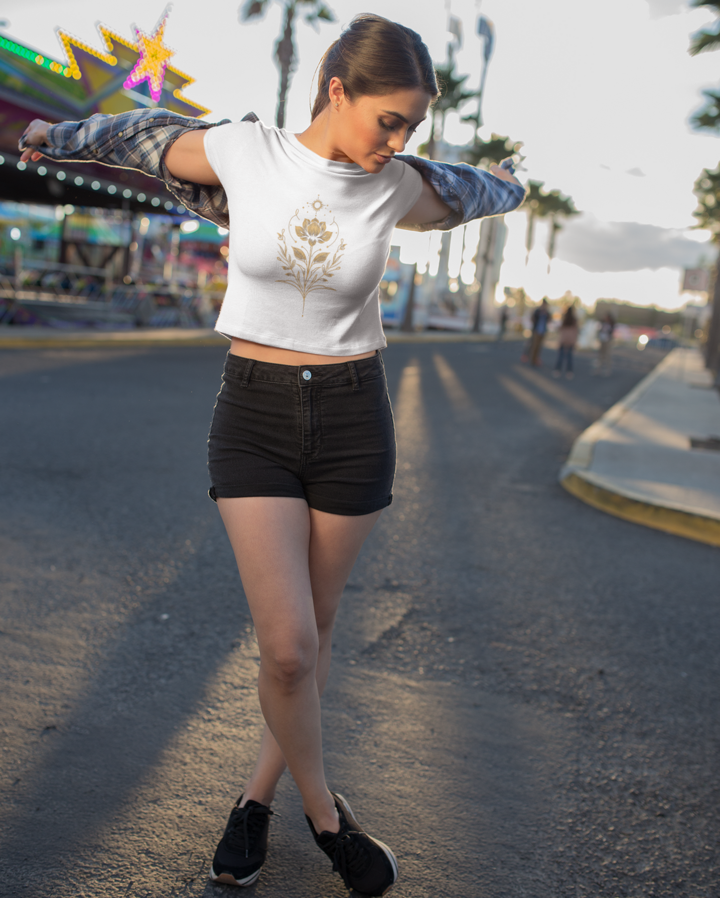 Flowers Celestial Gold Women Crop Top