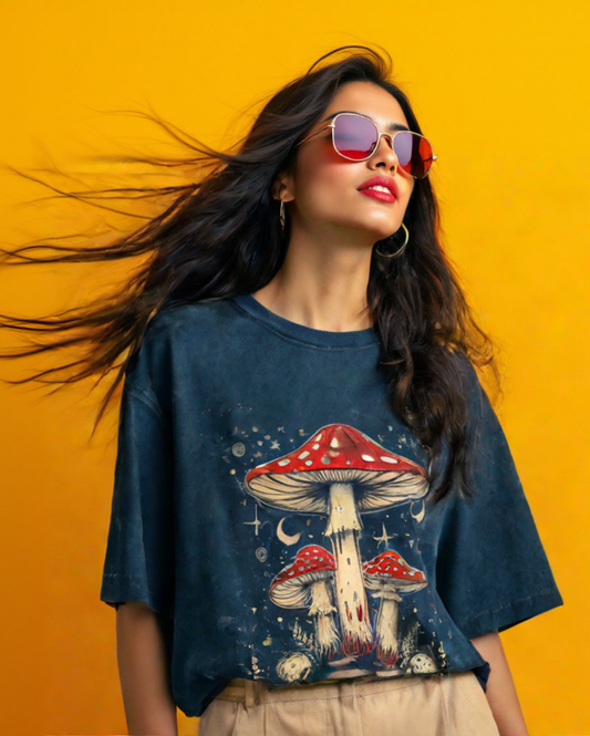 Acid Washed Oversized T-Shirt Mushroom
