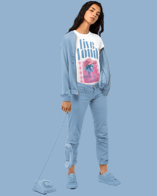 Women’s Graphic Round-Neck T-Shirt – "Live Loud" Statement Tee