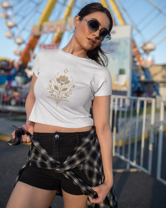 Flowers Celestial Gold Women Crop Top